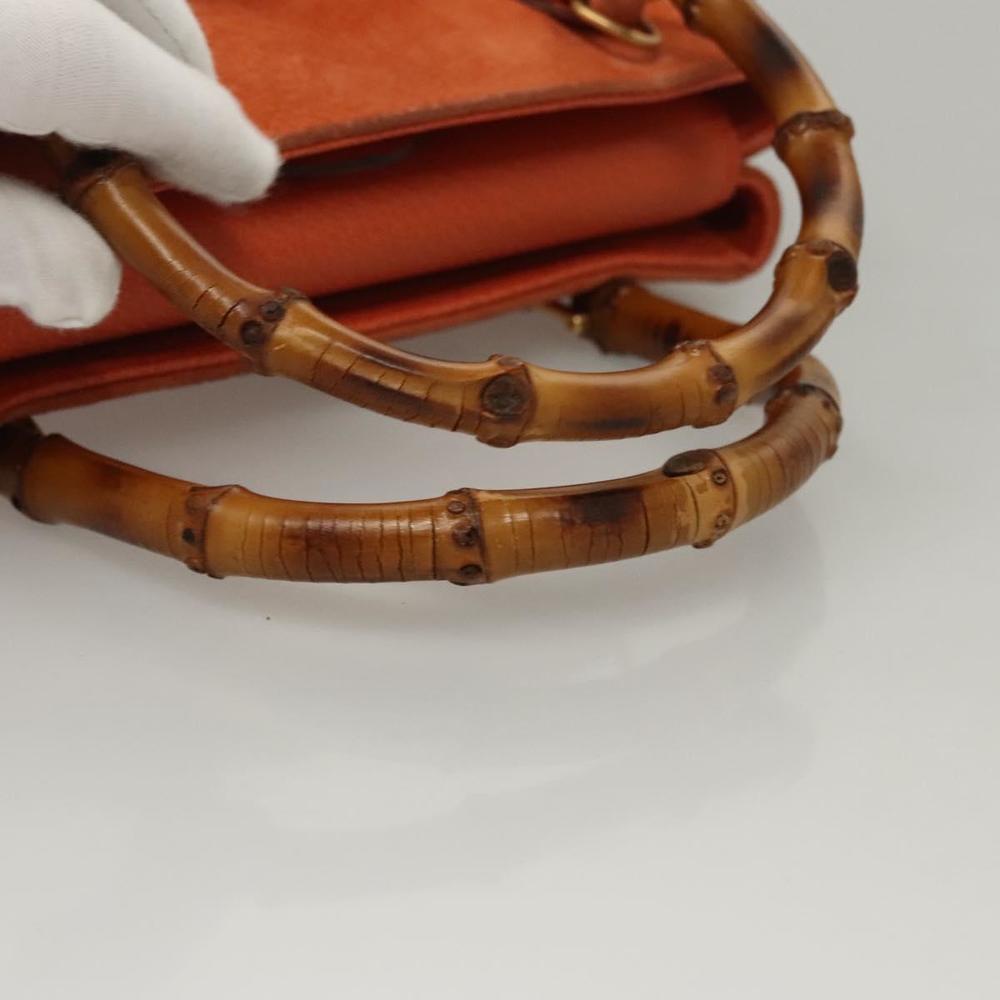 GUCCI Bamboo Hand Bag Suede 2way Orange Gold 000 123 0316 Auth 118353 - Picture 7 of 16